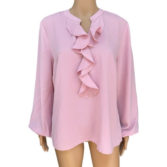 Nine West flowy ruffle pink lily blouse size L NWT - Picture 1 of 8